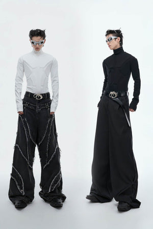 Heavy-Duty Armor-Inspired Black High Neck Long Sleeve Top - Slim Fit & Versatile - 4inme