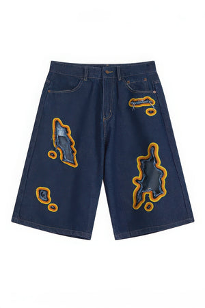 Flame Burnout Distressed Denim Shorts – Bold, Streetwear-Inspired Design - 4inme