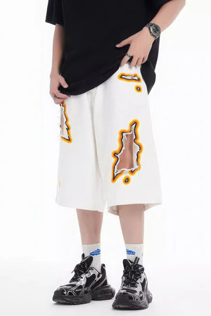 Flame Burnout Distressed Denim Shorts – Bold, Streetwear-Inspired Design - 4inme