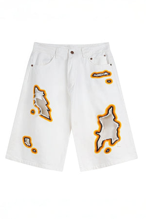 Flame Burnout Distressed Denim Shorts – Bold, Streetwear-Inspired Design - 4inme