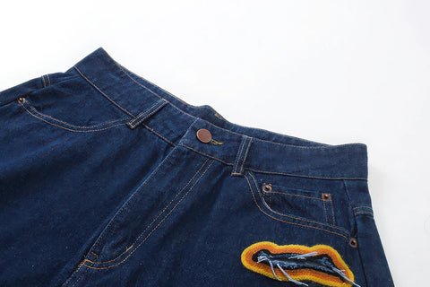Flame Burnout Distressed Denim Shorts – Rohkea, katutyyliin inspiroitu suunnittelu