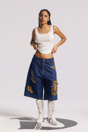 Flame Burnout Distressed Denim Shorts – Bold, Streetwear-Inspired Design - 4inme