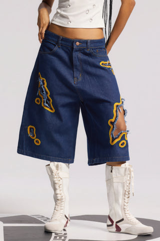 Flame Burnout Distressed Denim Shorts – Rohkea, katutyyliin inspiroitu suunnittelu
