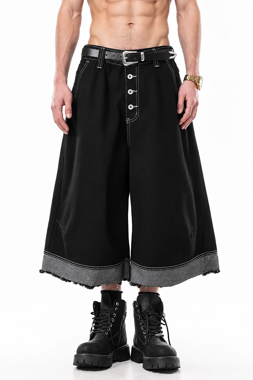 Button-Fly Cropped Jeans - Streetwear Washed Wide Leg Pants