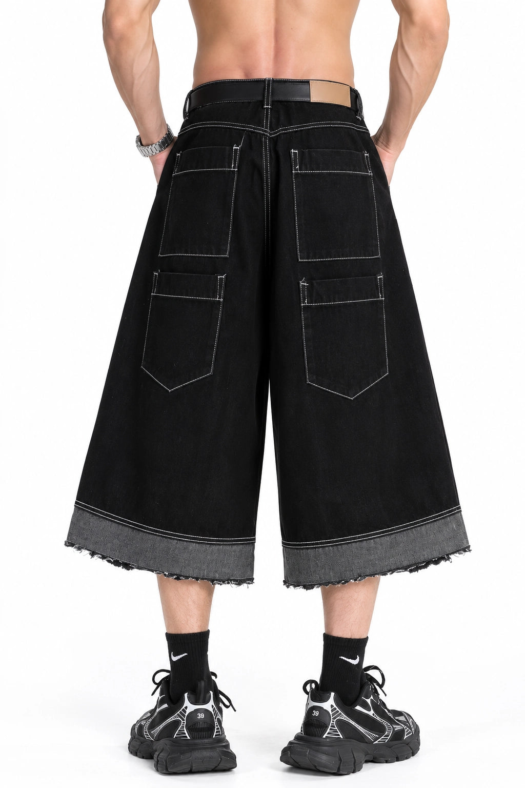 Button-Fly Cropped Jeans - Streetwear Washed Wide Leg Pants