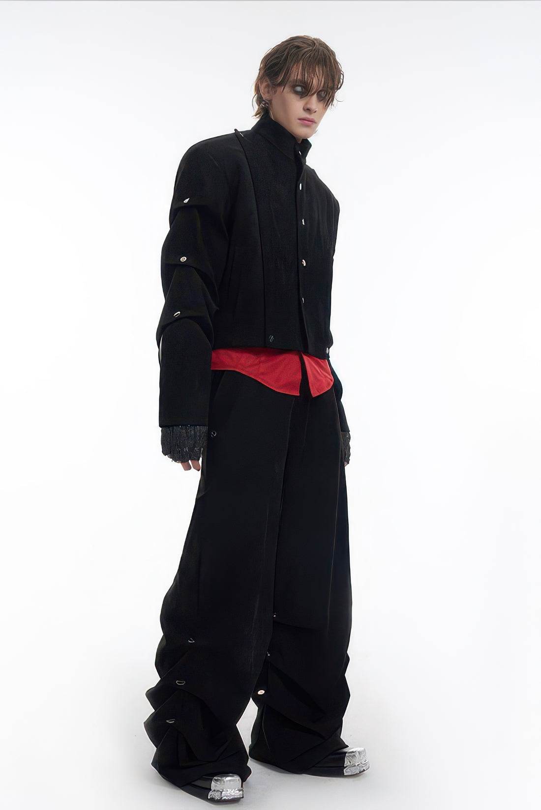 Men's Black Suede Short Jacket - Spring Crinkle Sleeve Coat - 4inme