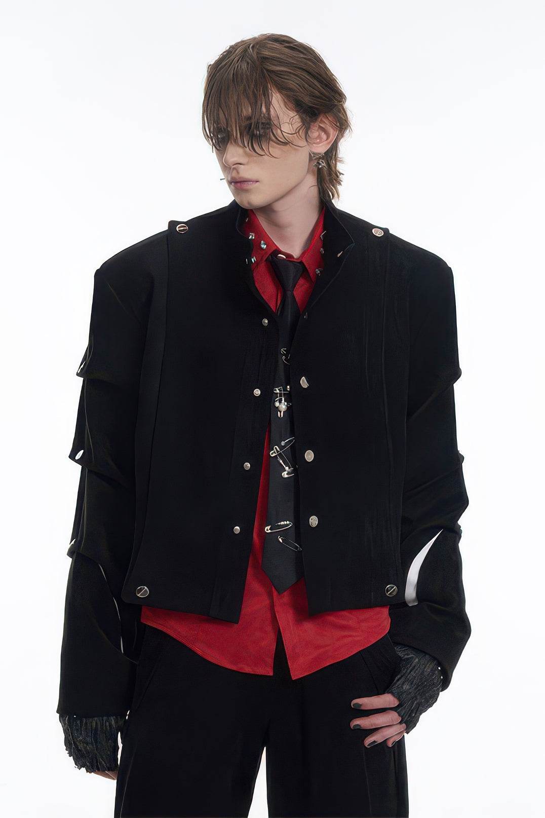 Men's Black Suede Short Jacket - Spring Crinkle Sleeve Coat - 4inme