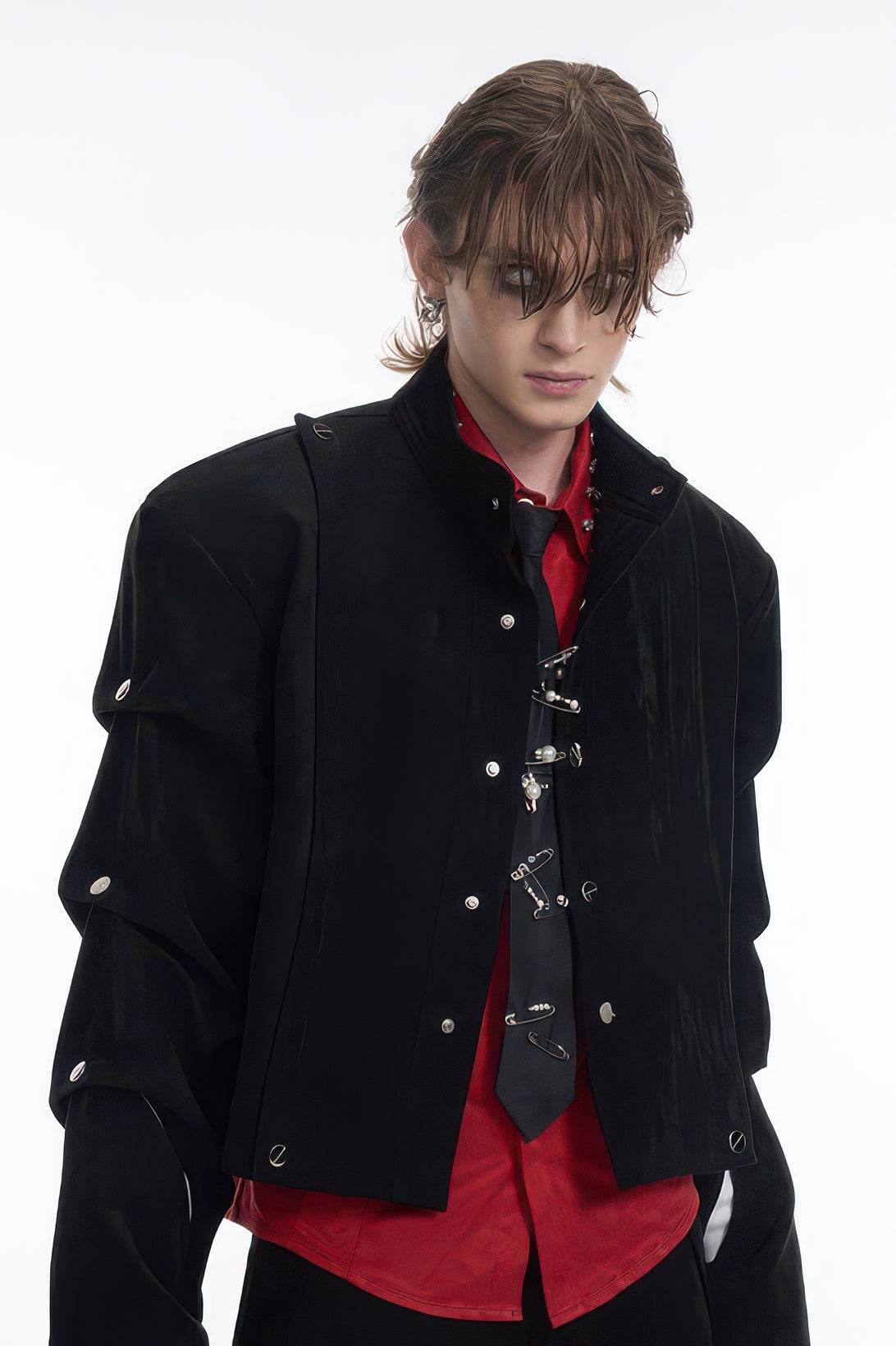 Men's Black Suede Short Jacket - Spring Crinkle Sleeve Coat - 4inme