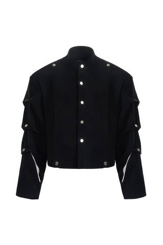 Men's Black Suede Short Jacket - Spring Crinkle Sleeve Coat - 4inme