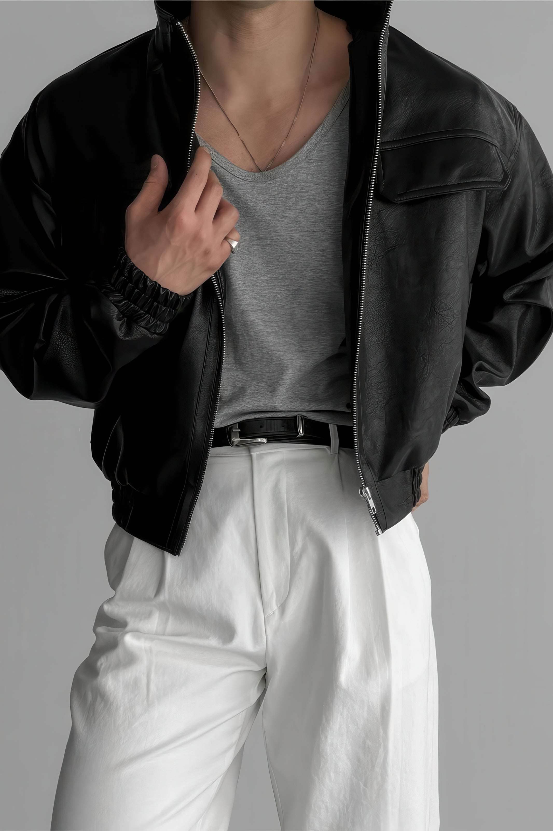 Men's Biker Leather Jacket – Short Moto Jacket with Pockets - 4inme