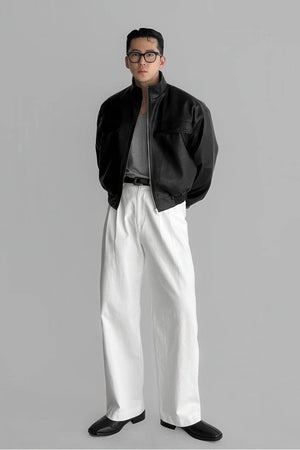 Men's Biker Leather Jacket – Short Moto Jacket with Pockets - 4inme