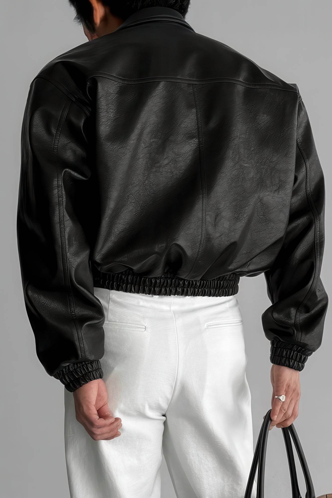 Men's Biker Leather Jacket – Short Moto Jacket with Pockets - 4inme