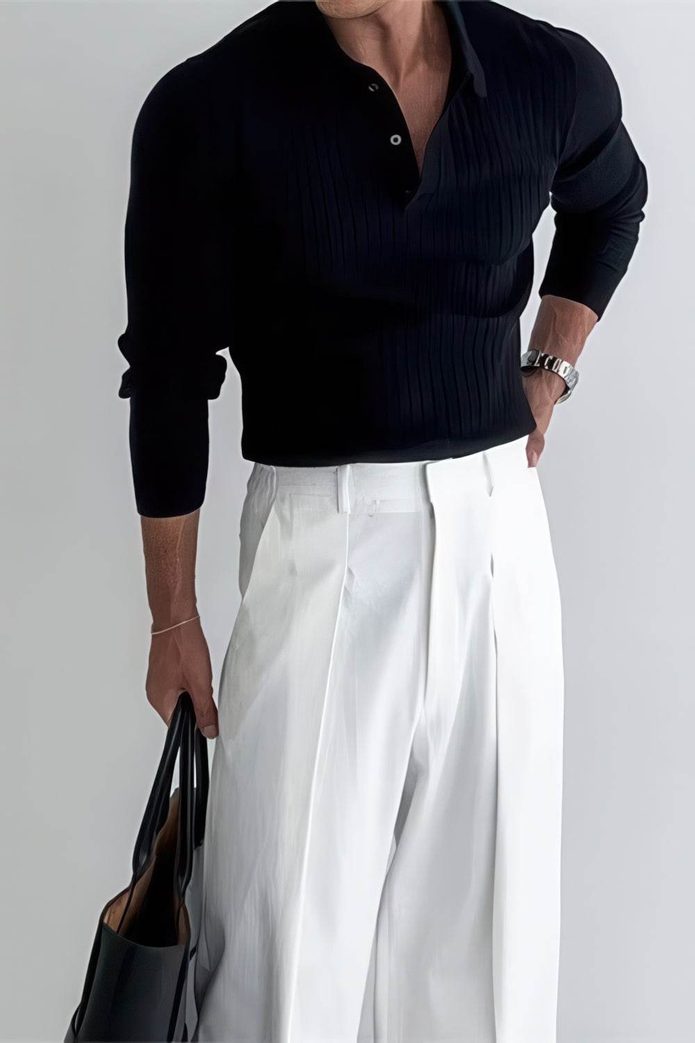 Men's Knit Polo Shirt - Muscle Fit Striped Long Sleeve Top - 4inme