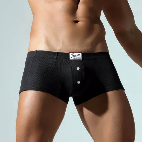 Men's Ribbed Boxer Briefs 3-Pack - Breathable Cotton Solid Color Underwear Set - 4inme