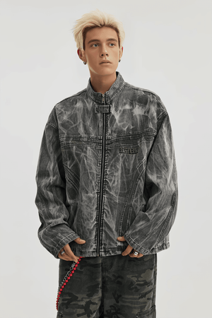 Winter Loose Graffiti Denim Jacket – Distressed & Motorcycle Style - 4inme