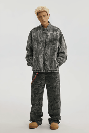 Winter Loose Graffiti Denim Jacket – Distressed & Motorcycle Style - 4inme