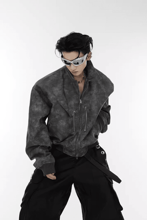 Men’s Trendy Polka Dot Gradient Pink Bomber Jacket with Shoulder Pads & Zipper Details - 4inme