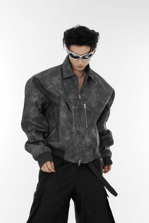 Men’s Trendy Polka Dot Gradient Pink Bomber Jacket with Shoulder Pads & Zipper Details - 4inme