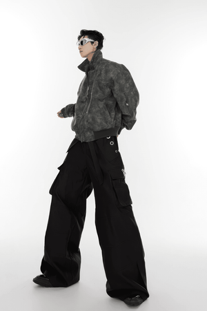 Men’s Trendy Polka Dot Gradient Pink Bomber Jacket with Shoulder Pads & Zipper Details - 4inme