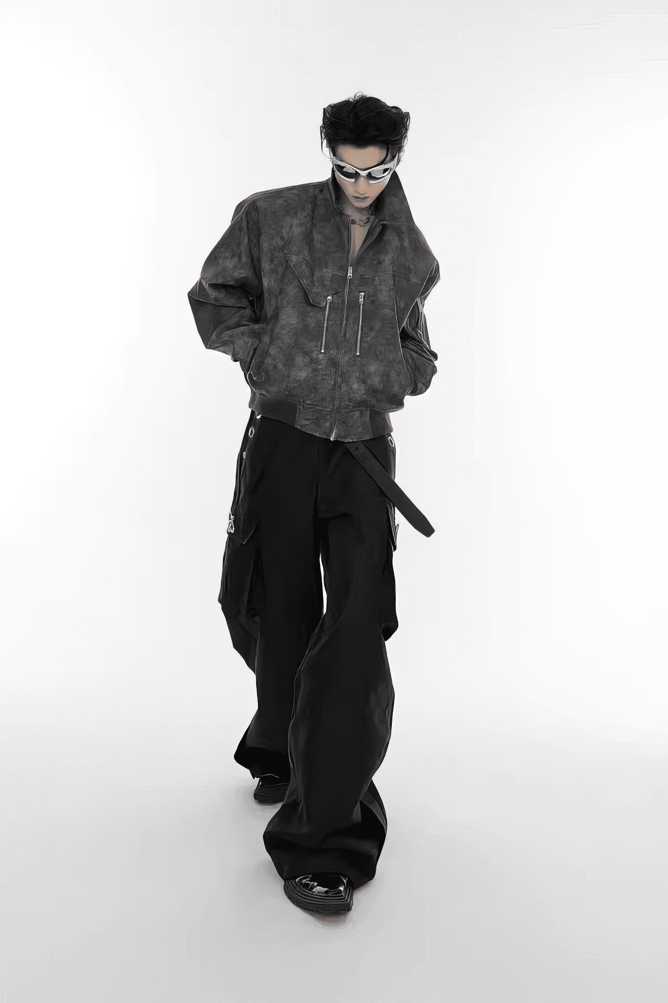 Men’s Trendy Polka Dot Gradient Pink Bomber Jacket with Shoulder Pads & Zipper Details - 4inme