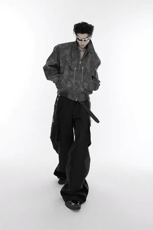 Men’s Trendy Polka Dot Gradient Pink Bomber Jacket with Shoulder Pads & Zipper Details - 4inme