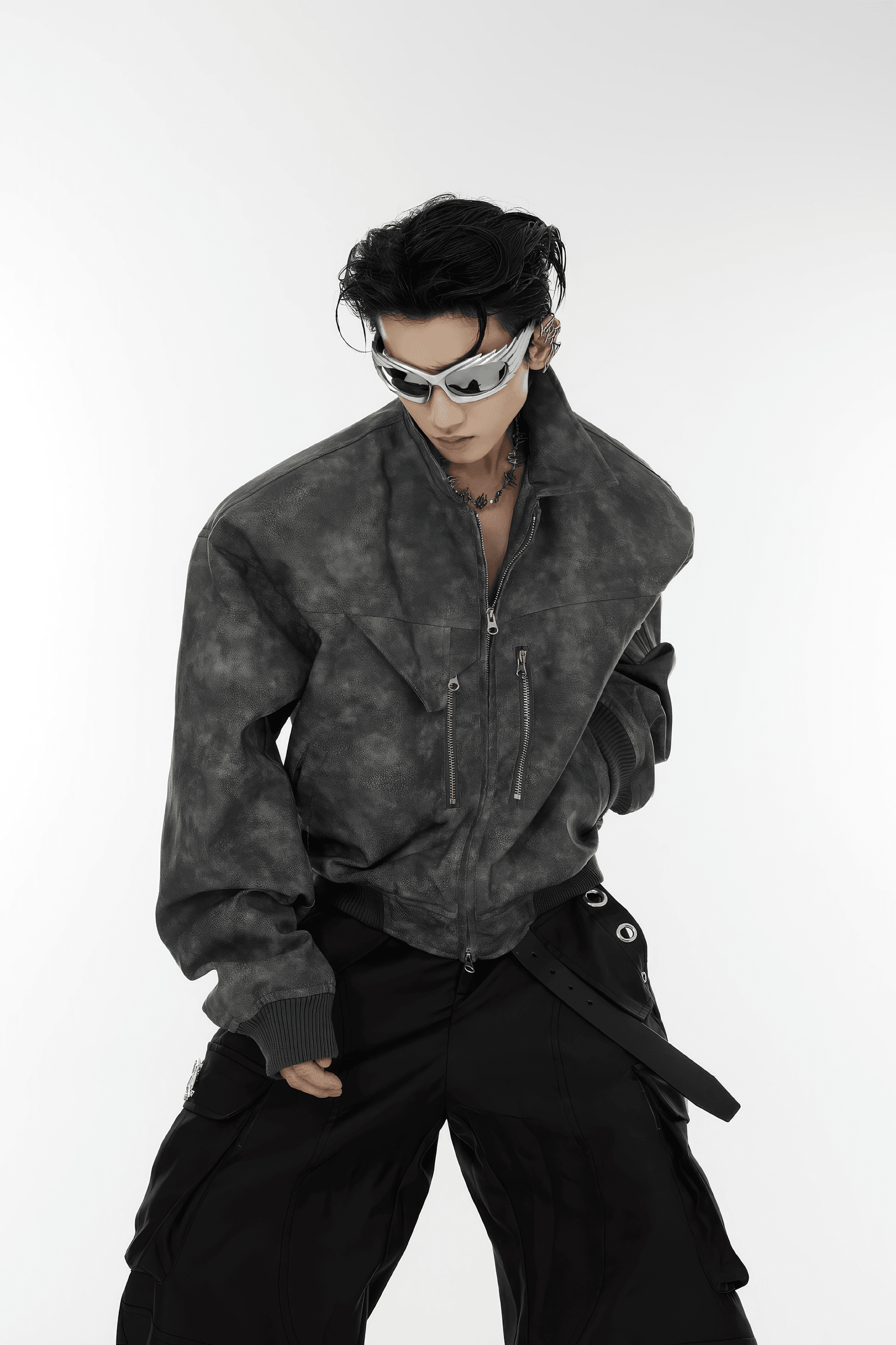 Men’s Trendy Polka Dot Gradient Pink Bomber Jacket with Shoulder Pads & Zipper Details - 4inme