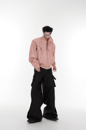 Men’s Trendy Polka Dot Gradient Pink Bomber Jacket with Shoulder Pads & Zipper Details - 4inme