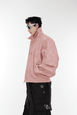 Men’s Trendy Polka Dot Gradient Pink Bomber Jacket with Shoulder Pads & Zipper Details - 4inme
