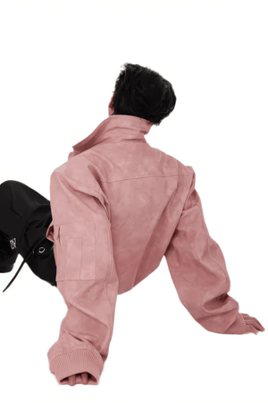 Men’s Trendy Polka Dot Gradient Pink Bomber Jacket with Shoulder Pads & Zipper Details - 4inme