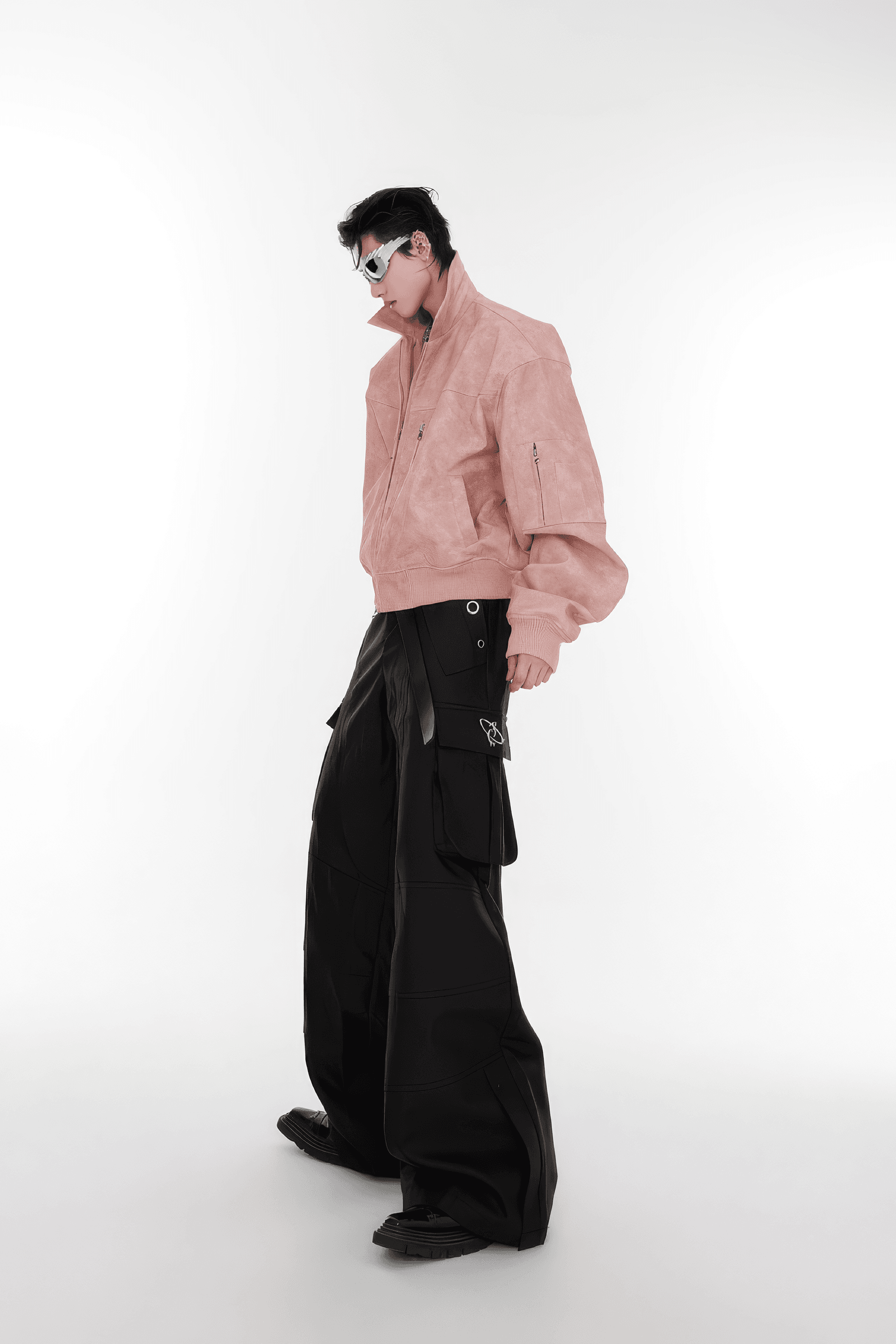 Men’s Trendy Polka Dot Gradient Pink Bomber Jacket with Shoulder Pads & Zipper Details - 4inme