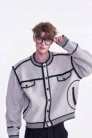 Knitted Sweater Jacket with Mark Pen Design - 4inme