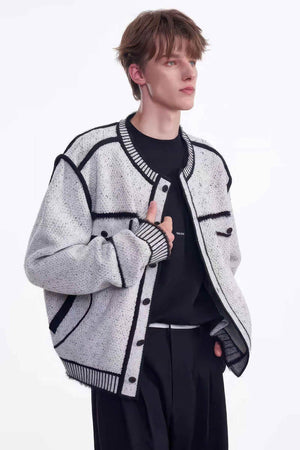 Knitted Sweater Jacket with Mark Pen Design - 4inme