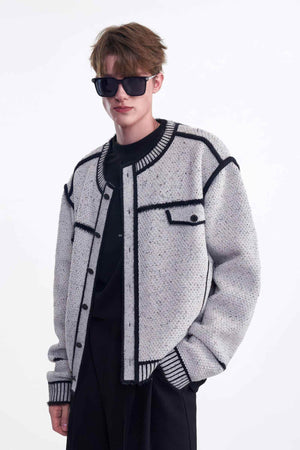 Knitted Sweater Jacket with Mark Pen Design - 4inme