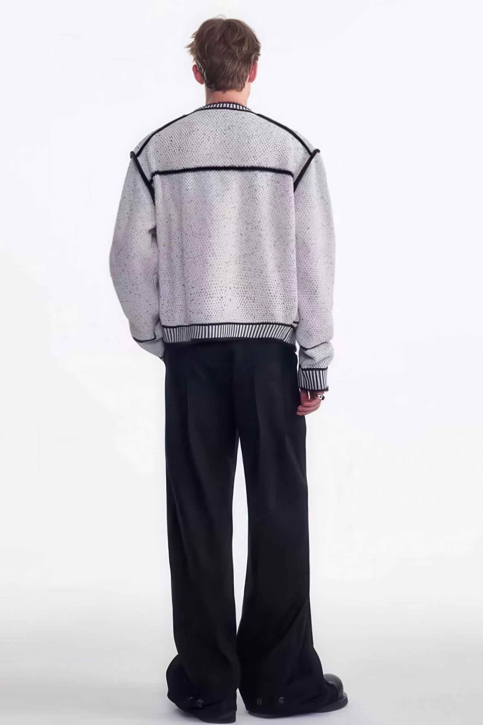 Knitted Sweater Jacket with Mark Pen Design - 4inme