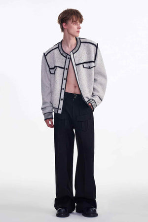 Knitted Sweater Jacket with Mark Pen Design - 4inme