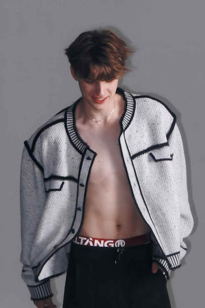 Knitted Sweater Jacket with Mark Pen Design - 4inme