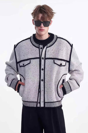 Knitted Sweater Jacket with Mark Pen Design - 4inme