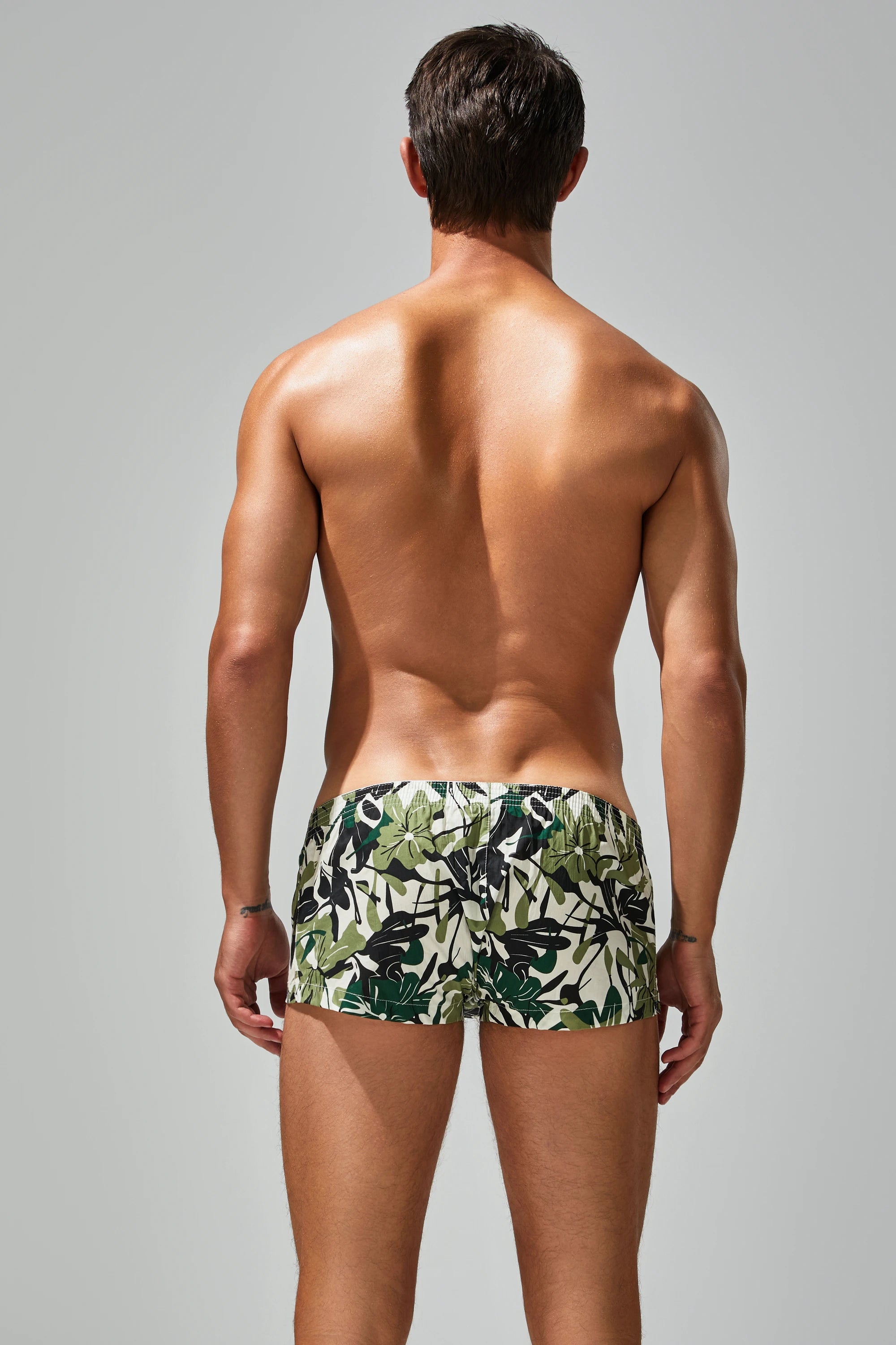 Men's Cotton Boxer Briefs - Botanical Print Breathable Underwear - 4inme