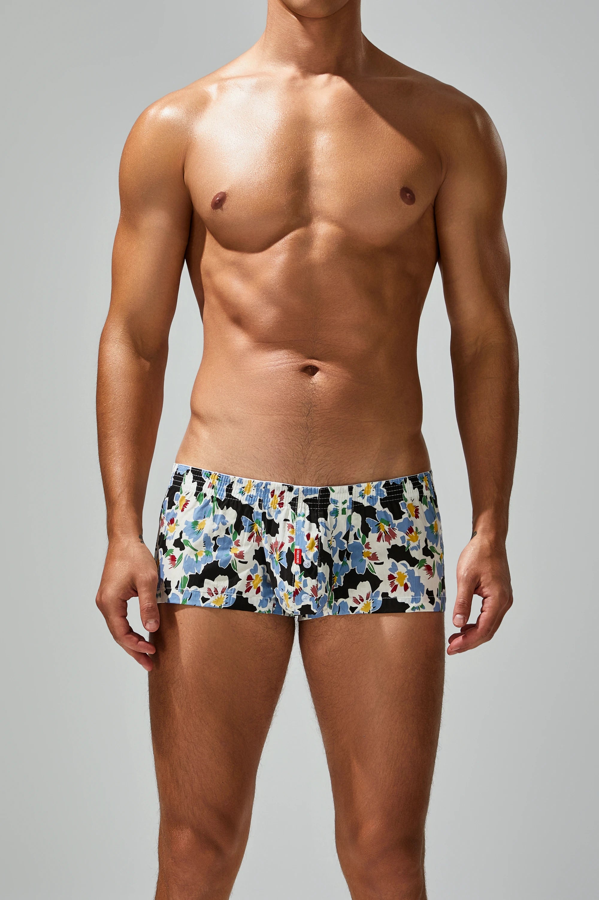 Men's Cotton Boxer Briefs - Botanical Print Breathable Underwear - 4inme