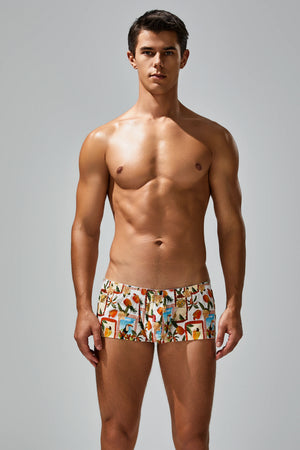 Men's Cotton Boxer Briefs - Botanical Print Breathable Underwear - 4inme