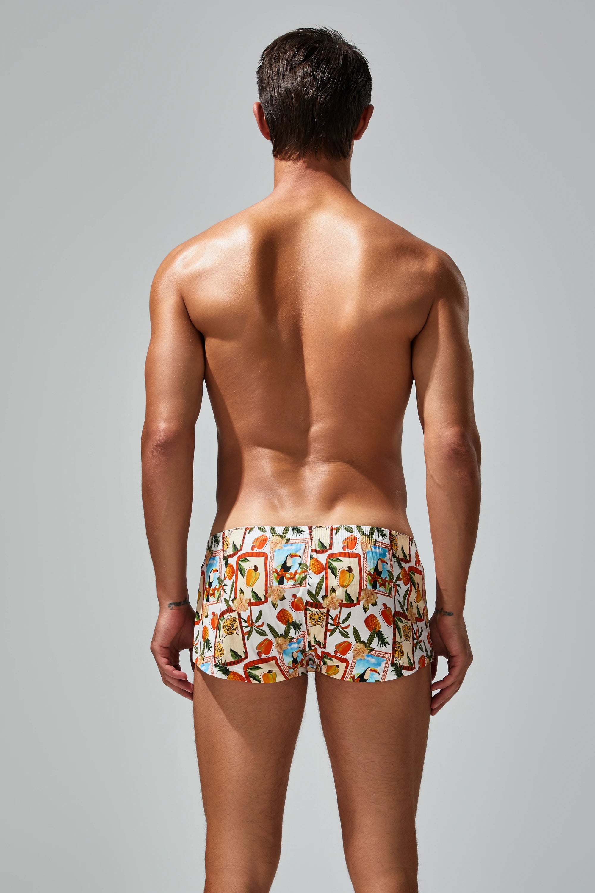 Men's Cotton Boxer Briefs - Botanical Print Breathable Underwear - 4inme