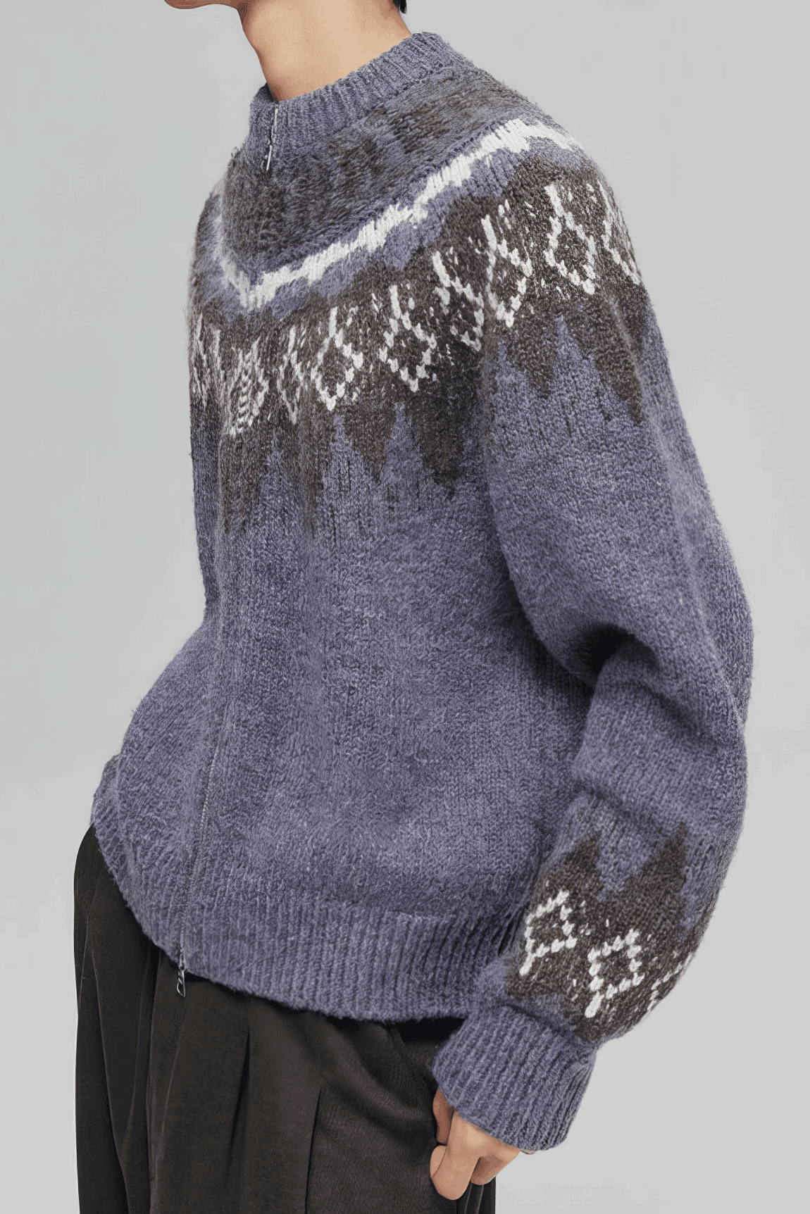 Fair Isle Zip Knit Cardigan - 4inme