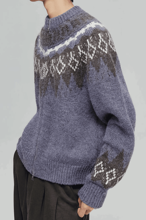 Fair Isle Zip Knit Cardigan - 4inme