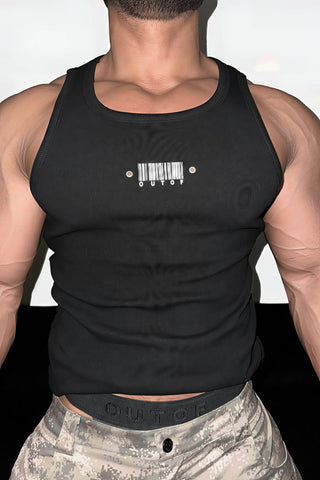 Men's Sleeveless Ribbed Tank with Stud Embroidery – Stretch Gym Wear - 4inme