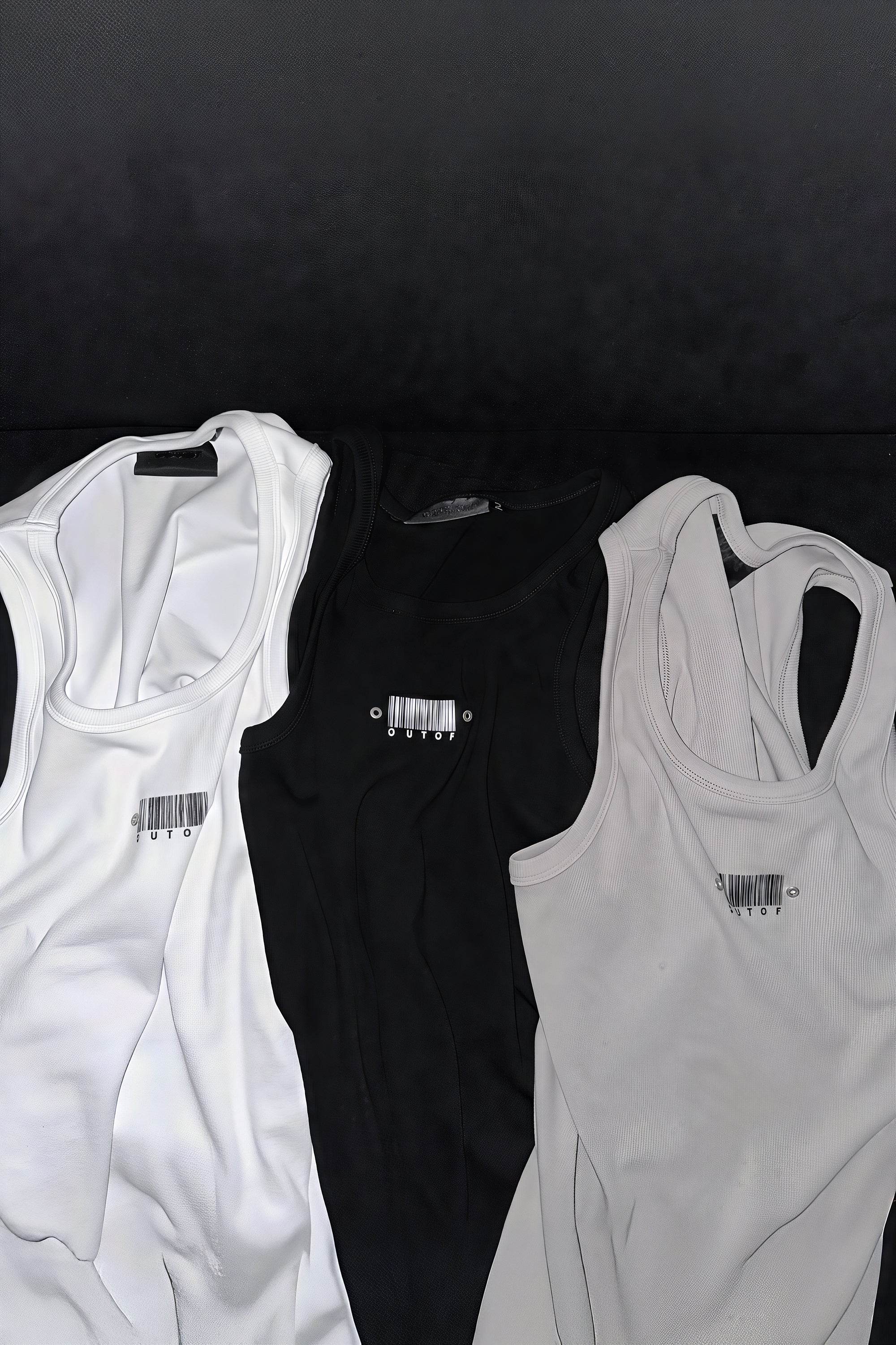 Men's Sleeveless Ribbed Tank with Stud Embroidery – Stretch Gym Wear - 4inme