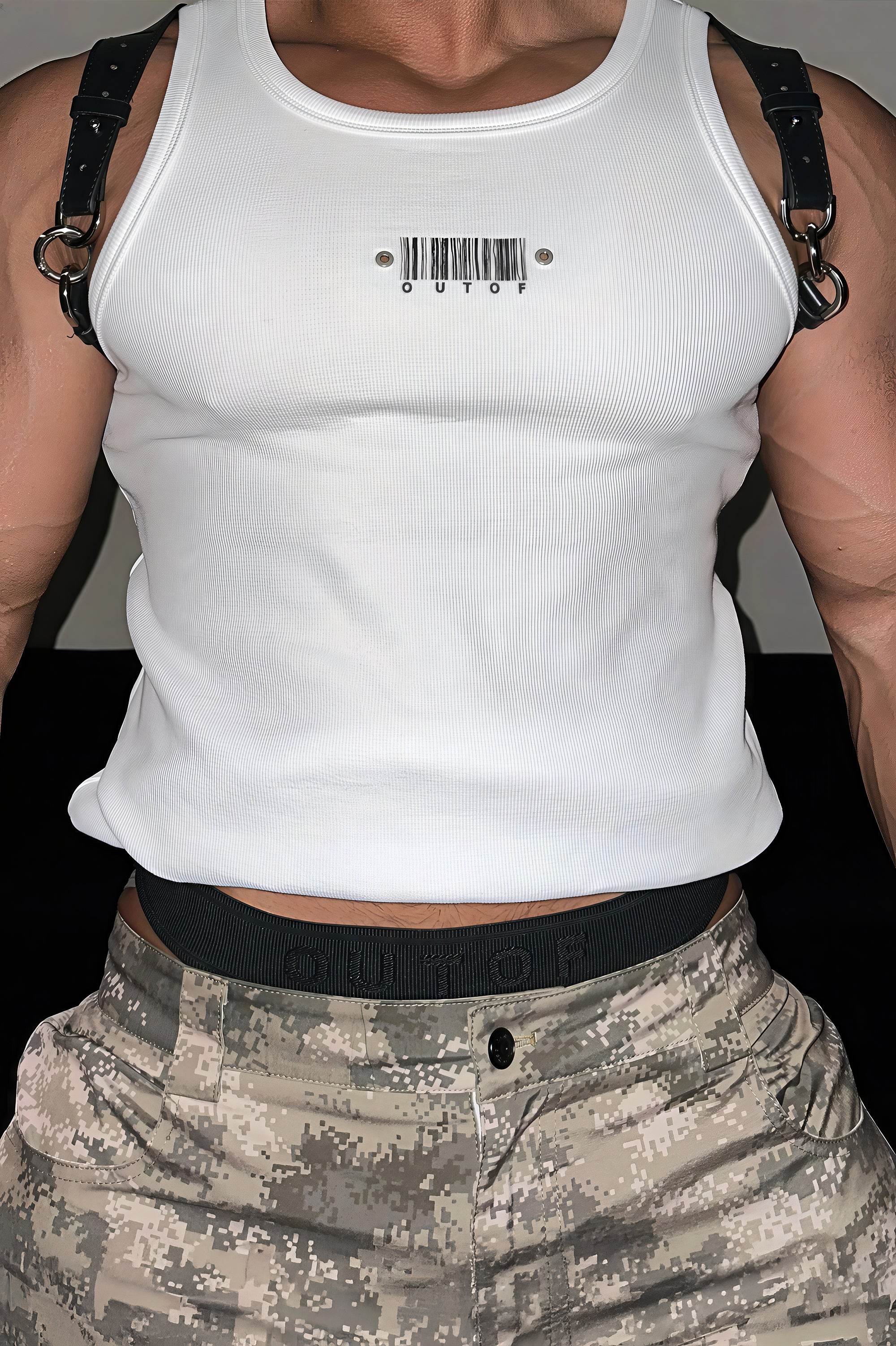 Men's Sleeveless Ribbed Tank with Stud Embroidery – Stretch Gym Wear - 4inme