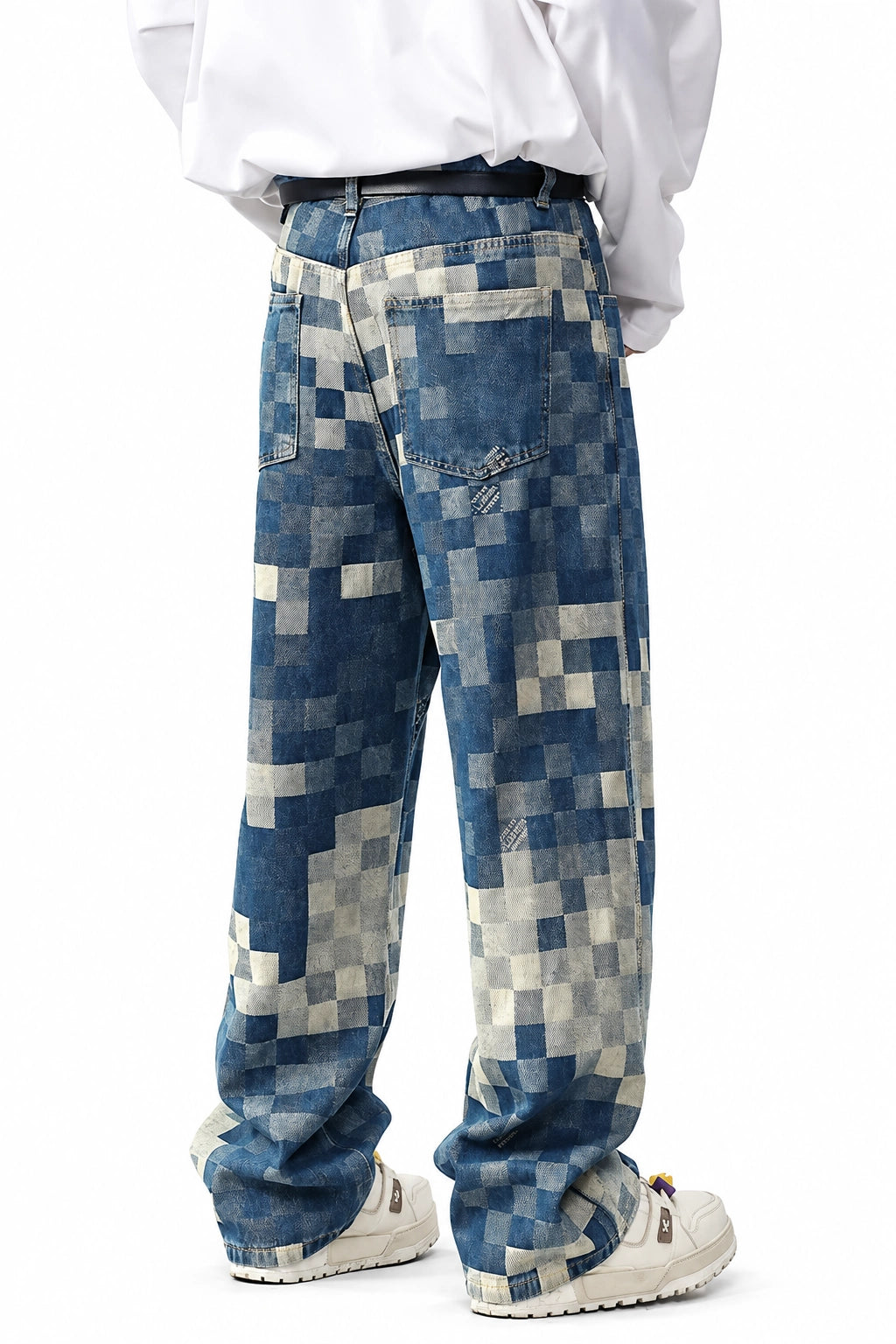 Plaid Patchwork Jeans - Oversized Wide-Leg Streetwear Pants