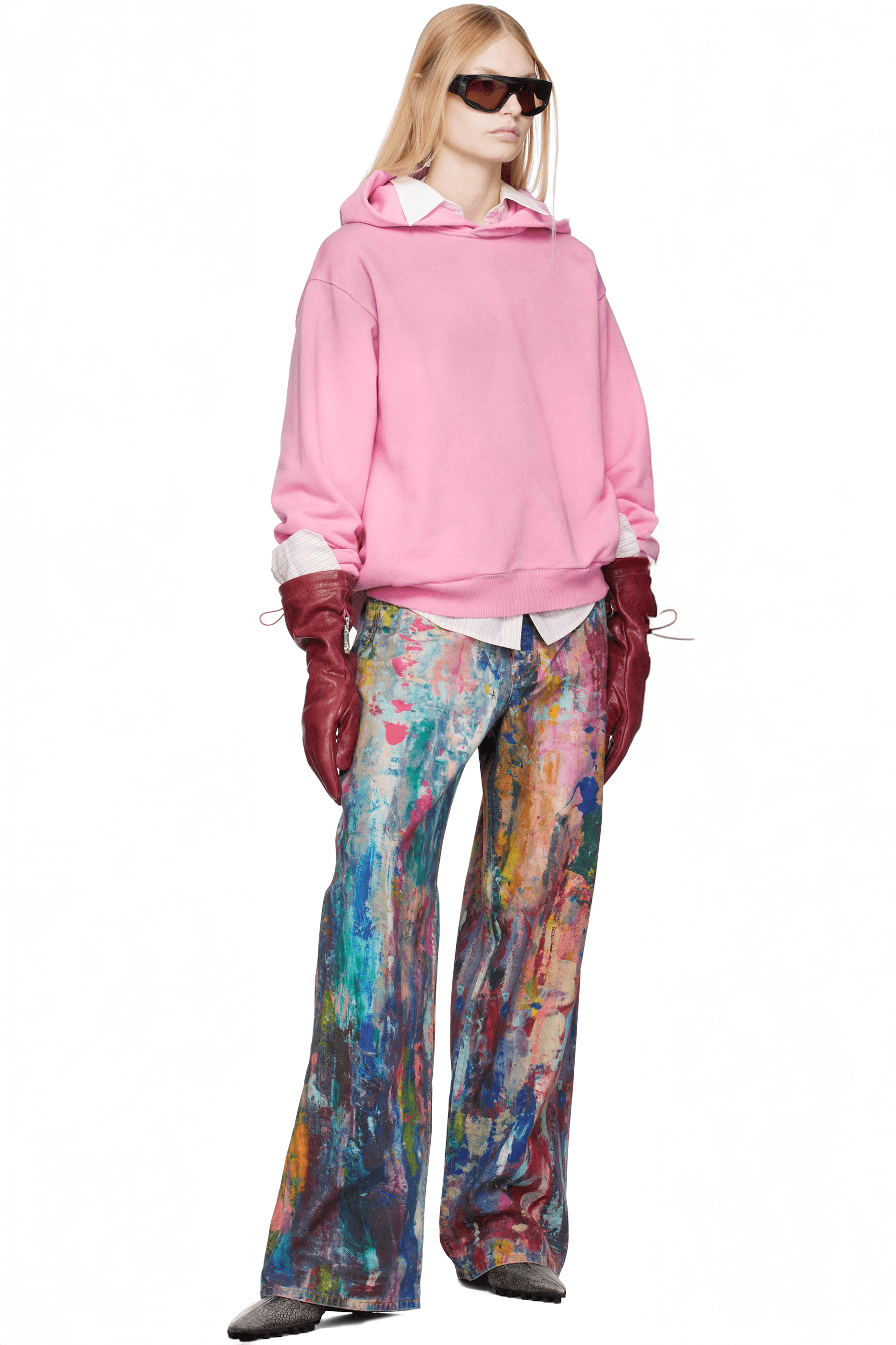 Unisex Colorblock Denim - Oil Painting Effect Relaxed Fit Pants - 4inme