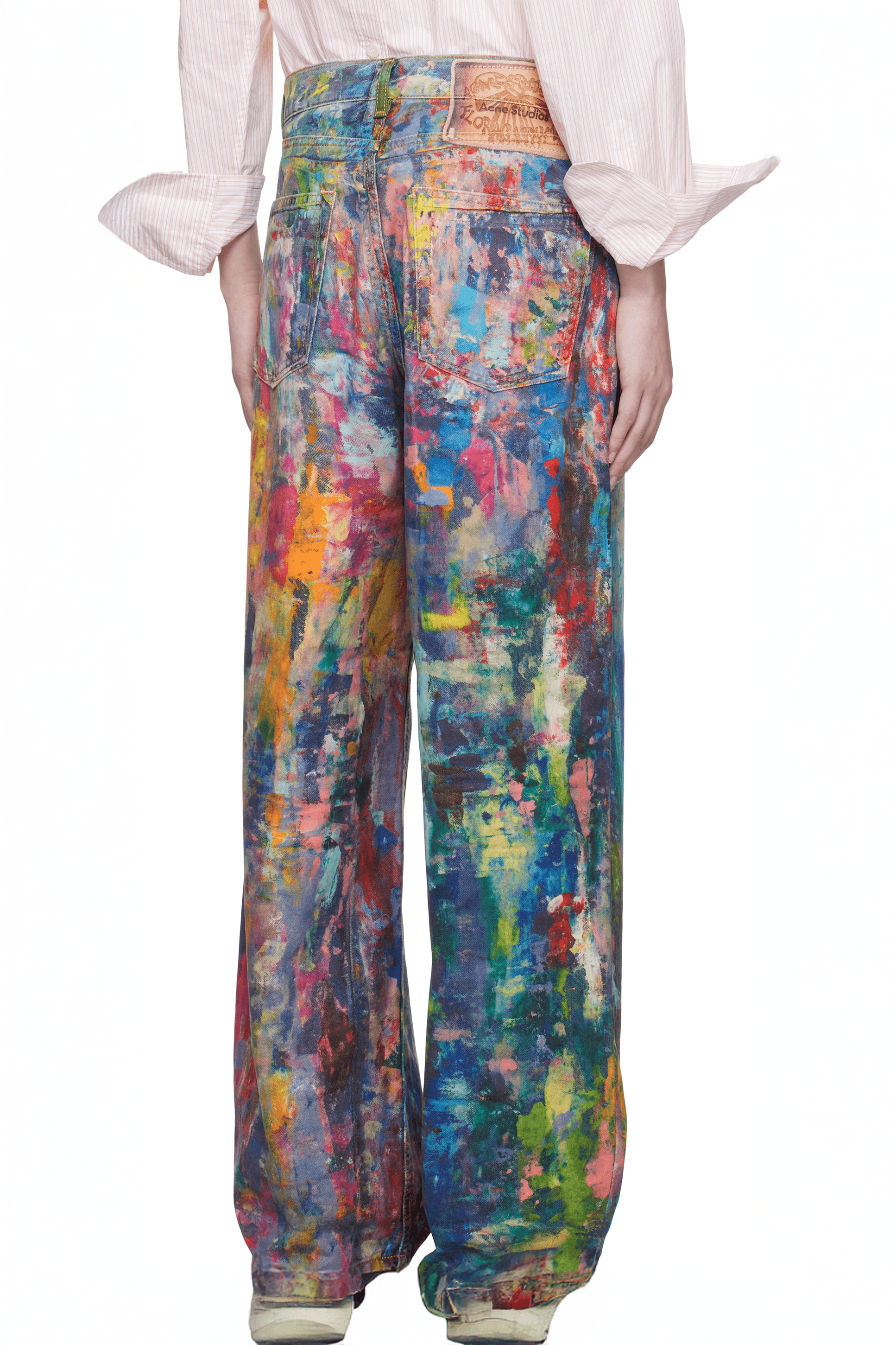 Unisex Colorblock Denim - Oil Painting Effect Relaxed Fit Pants - 4inme