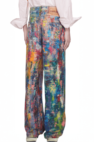 Unisex Colorblock Denim - Oil Painting Effect Relaxed Fit Pants - 4inme